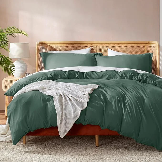 Eco-Friendly Nestl Forest Green Duvet Cover Full Size – Soft Double Brushed Full Size Duvet Cover Set 3 Piece with Button Closure 1 Duvet Cover 80×90 inches and 2 Pillow Shams Relaxed