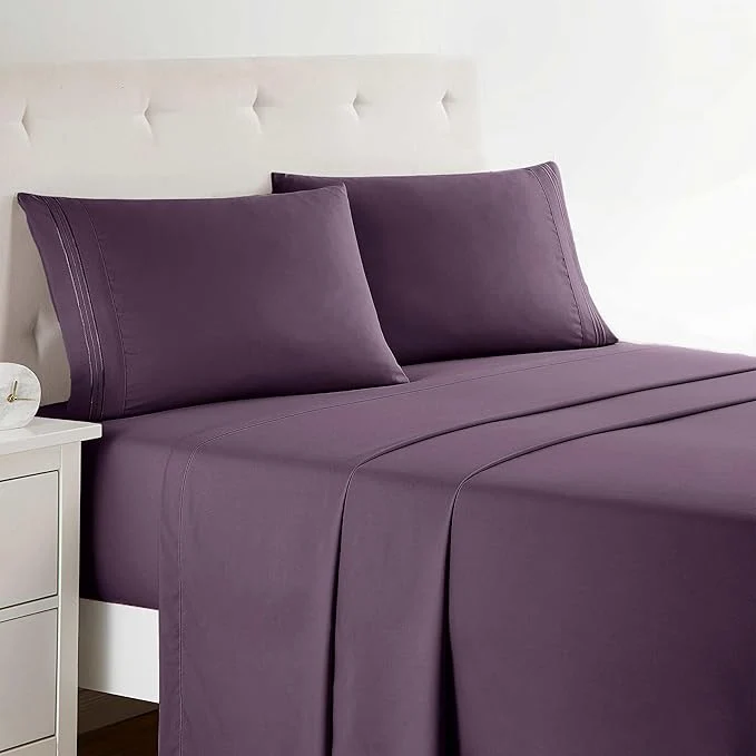 Carefully Designed Clara Clark 1800 Premier Series 4pc Bed Sheet Set – King Purple Eggplant Trendy