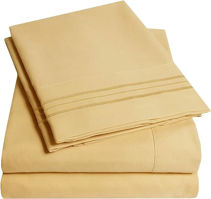 Premium Material 1500 Supreme Collection Queen Sheet Sets Camel – Luxury Hotel Bed Sheets and Pillowcase Set for Queen Mattress – Extra Soft Elastic Corner Straps Deep Pocket Sheets Queen Camel Sophisticated