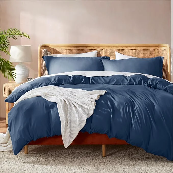 Dependable Nestl Navy Blue California King Duvet Cover Sets – Soft Double Brushed Cal King Duvet Cover 3 Piece with Button Closure 1 Duvet Cover 104×98 inches and 2 Pillow Shams User-Friendly