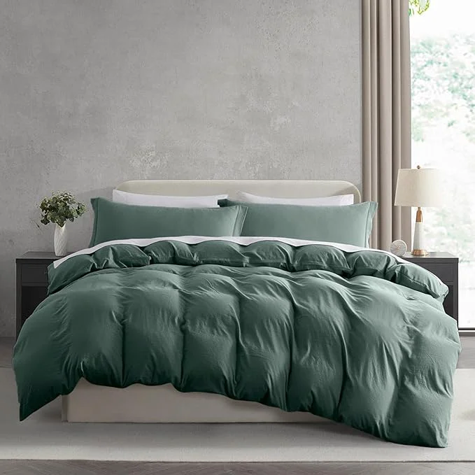 Organic Nestl Forest Green Duvet Cover Queen Size – Soft Prewashed Queen Duvet Cover Set 3 Piece with Zipper Closure 1 Duvet Cover 90×90 inches and 2 Pillow Shams Eco-Friendly