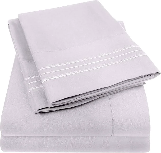 Carefully Designed 1500 Supreme Collection Twin Sheet Sets Lilac – 3 Piece Bed Sheets and Pillowcase Set for Twin Mattress – Extra Soft Elastic Corner Straps Deep Pocket Sheets Twin Lilac Solid