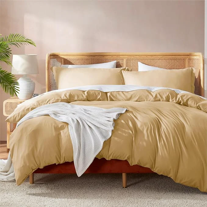 Secure Nestl Camel Gold Duvet Cover Queen Size – Soft Double Brushed Queen Duvet Cover Set 3 Piece with Button Closure 1 Duvet Cover 90×90 inches and 2 Pillow Shams Fashionable