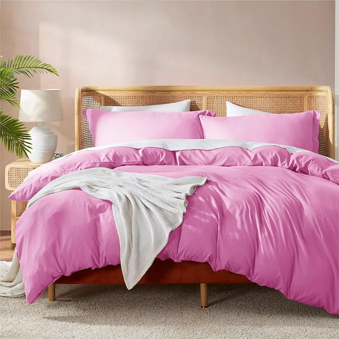 Eco-Friendly Nestl Light Pink Duvet Cover Queen Size – Soft Double Brushed Queen Duvet Cover Set 3 Piece with Button Closure 1 Duvet Cover 90×90 inches and 2 Pillow Shams Durable