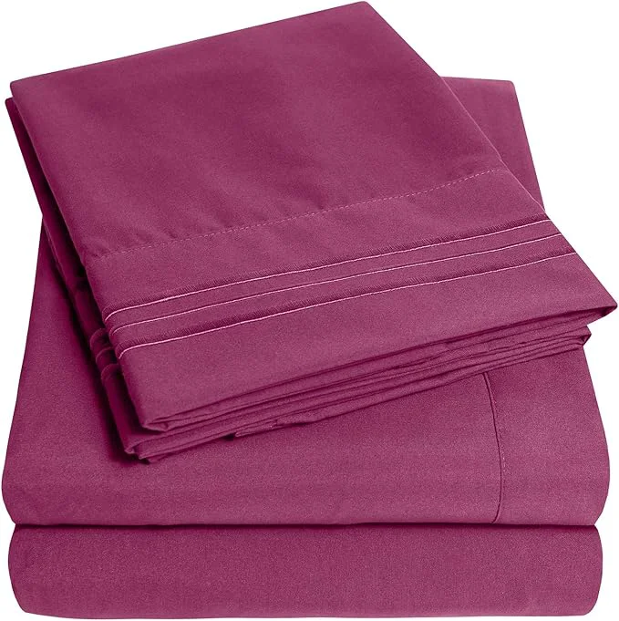Lightweight 1500 Supreme Collection King Sheet Sets Berry Purple – Luxury Hotel Bed Sheets and Pillowcase Set for King Mattress – Extra Soft Elastic Corner Straps Deep Pocket Sheets King Berry Purple Convenient