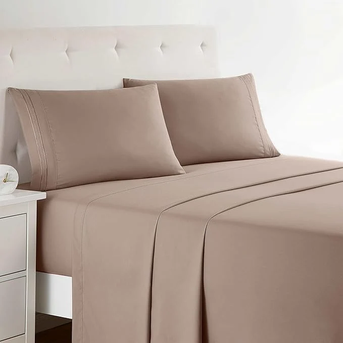 Effective Clara Clark Bed Sheets Premier 1800 Series 4 Piece Bed Sheet Set Deep Pocket Wrinkle Fade Stain Resistant Luxury Soft Bedding Sheets amp Pillowcases Split King Taupe Sand Superior