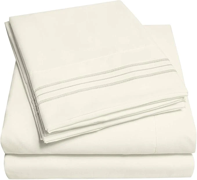 Minimalist 1500 Supreme Collection Twin XL Sheet Sets Ivory – 3 Piece Bed Sheets and Pillowcase Set for Twin XL Mattress – Extra Soft Elastic Corner Straps Deep Pocket Sheets Twin XL Ivory Quality