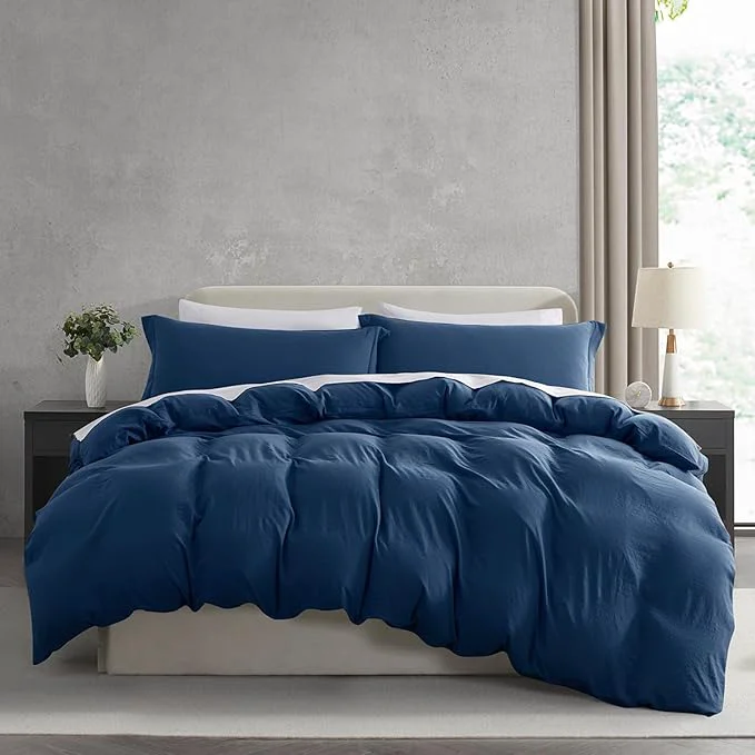 Innovative Nestl Navy Blue California King Duvet Cover Sets – Soft Prewashed Cal King Duvet Cover 3 Piece with Zipper Closure 1 Duvet Cover 104×98 inches and 2 Pillow Shams Dependable