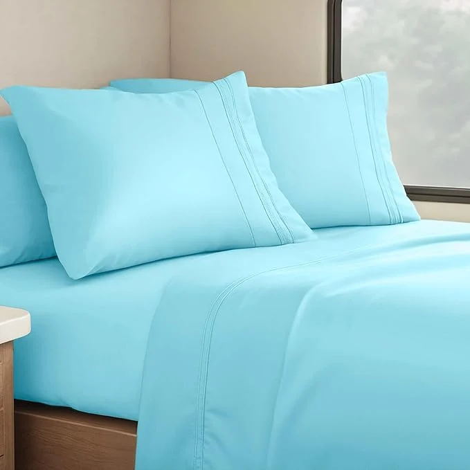 Optimized Clara Clark Bed Sheets Premier 1800 Series 4 Piece RV Queen Sheet Set Luxury Soft Sheets for RV Bunks Short Queen – Beach Blue Powerful