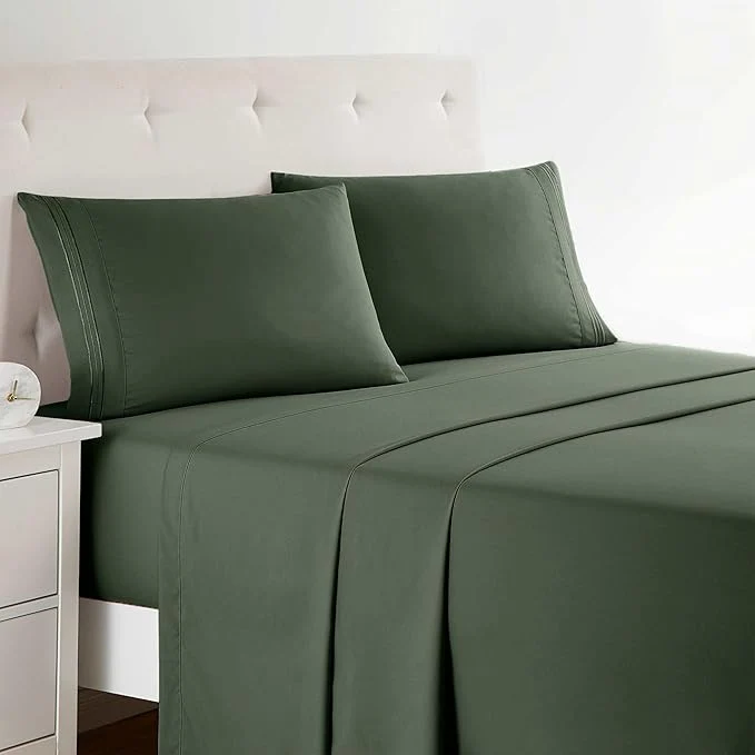 Functional Clara Clark Full XL Bed Sheet Set – Wrinkle Fade Stain Resistant Deep Pocket Sheets – Luxury Soft Bedding Sheets amp Pillowcases Full XL Olive Green Refined