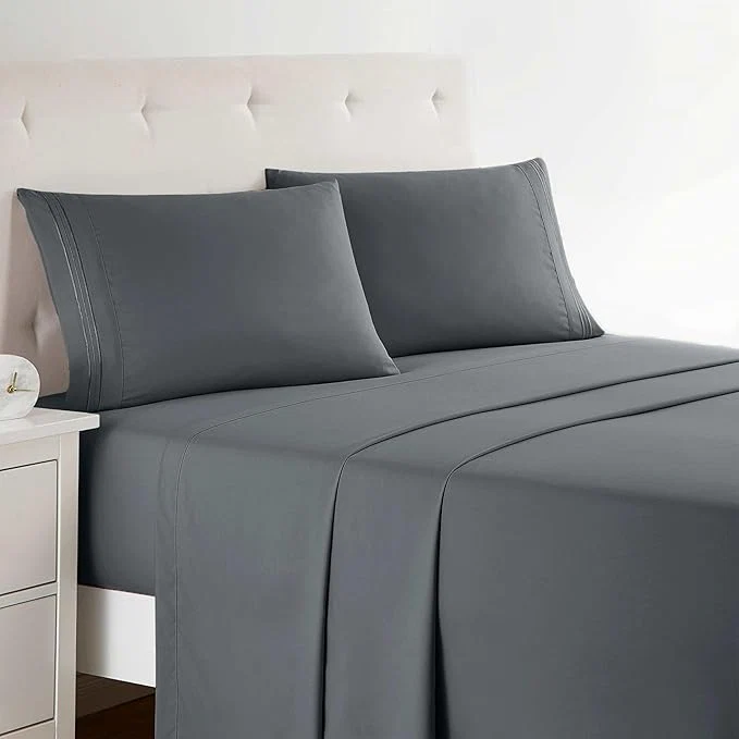 Minimalist Clara Clark Premier 1800 Collection Full 4PC Microfiber Bed Linen Set Charcoal Gray Deep Pocket Sheets Specialty