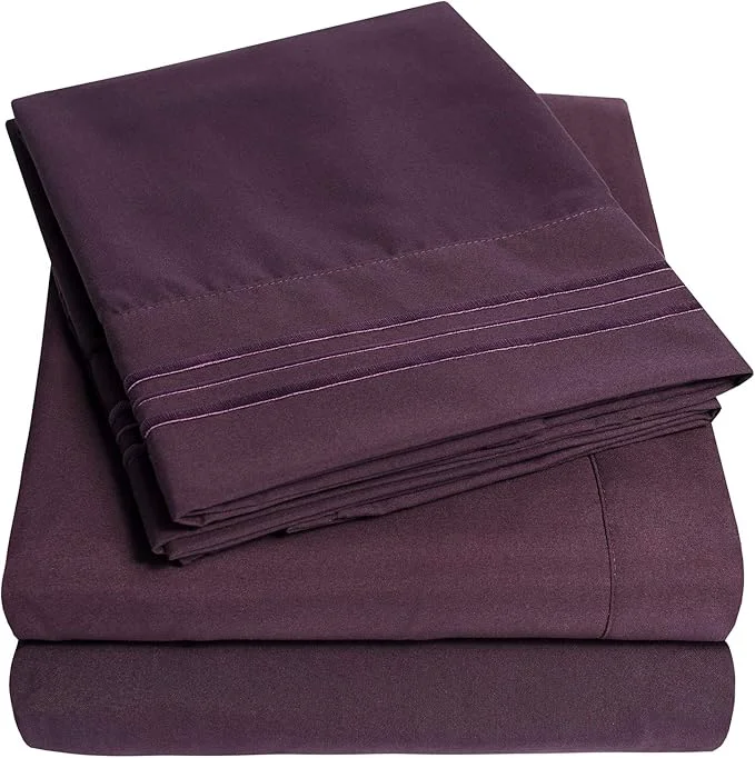 User-Friendly 1500 Supreme Collection California King Sheet Sets Purple- Luxury Hotel Bed Sheets and Pillowcase Set for California King Mattress – Extra Soft Elastic Corner Straps Deep Pocket Sheets Purple Contemporary