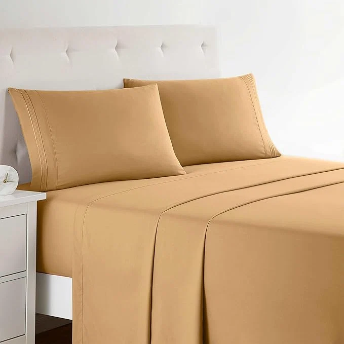 Pure Clara Clark Full XL Bed Sheet Set – Wrinkle Fade Stain Resistant Deep Pocket Sheets – Luxury Soft Bedding Sheets amp Pillowcases Full XL Camel Gold Elite