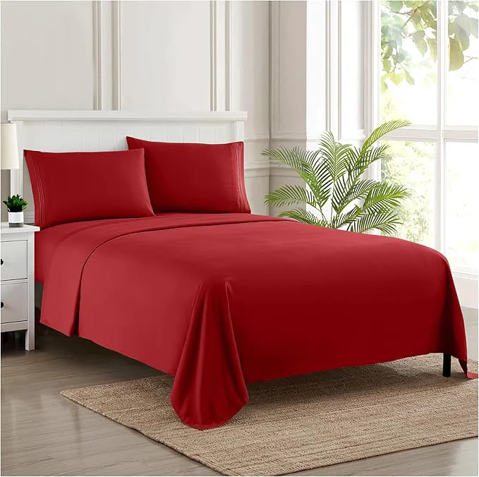 Solid California King Sheet Sets – Breathable Luxury Sheets with Full Elastic amp Secure Corner Straps Built In – 1800 Supreme Collection Cal King Deep Pocket Bedding Set Sheet Set California King Red High-End