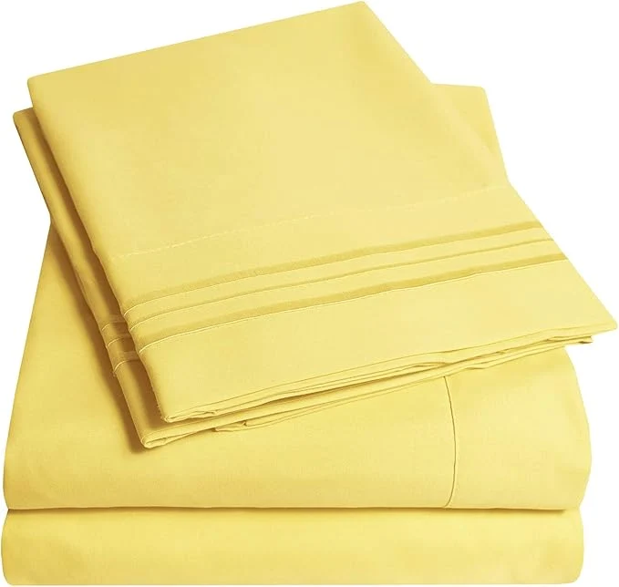 Fashionable 1500 Supreme Collection Twin Sheet Sets Yellow – 3 Piece Bed Sheets and Pillowcase Set for Twin Mattress – Extra Soft Elastic Corner Straps Deep Pocket Sheets Twin Yellow Modern