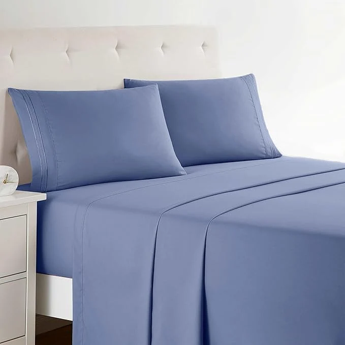Exclusive Clara Clark Bed Sheets Premier 1800 Series 4 Piece Bed Sheet Set Deep Pocket Wrinkle Fade Stain Resistant Luxury Soft Bedding Sheets amp Pillowcases California King Steel Blue Specialty