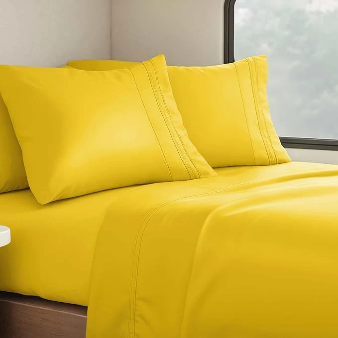 Breathable Clara Clark Bed Sheets Premier 1800 Series 4 Piece RV Queen Sheet Set Luxury Soft Sheets for RV Bunks Short Queen – Yellow Fast