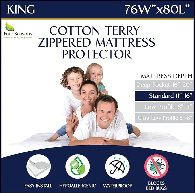 Durable Zippered Waterproof Mattress Encasements – Hypoallergenic Mattress Protector Cover with Soft Cotton Terry Fabric Top – King Size 76 39 x 80 39 Unique