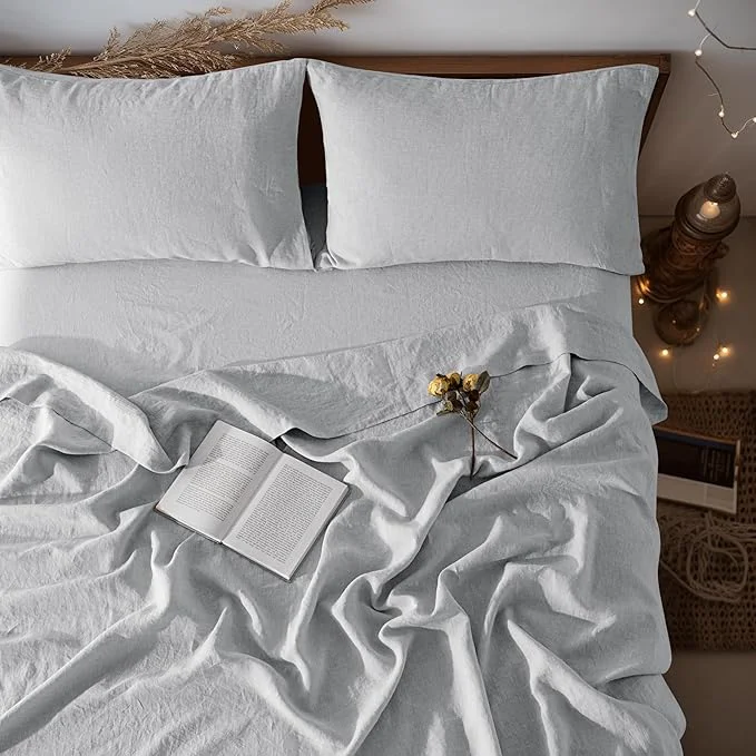 Easy-to-Use LBRO2M Pure Linen Sheet Set Deep Pocket Up to 16 quot Bed Sheets Sets Natural Flax Beddings Soft Breathable Comfortable for All Seasons 4 Pcs Sheet Set California King Size Grey Expertly Made