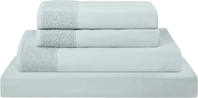 User-Friendly Modern Threads 3 Piece Microfiber Sheet Set – Soft Cooling Bed Sheets with Crochet Lace – Deep Pocket Wrinkle Breathable Hotel Luxury Bedding Pale Aqua Twin Exceptional