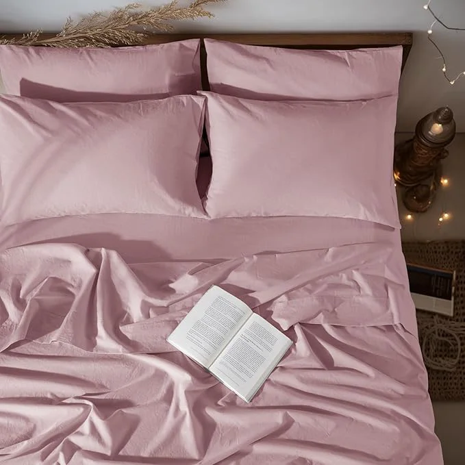 Excellent LBRO2M Pure Linen Sheet Set Deep Pocket Up to 16 quot Bed Sheets Sets Natural Flax Beddings Soft Breathable Comfortable for All Seasons 6 Pcs Sheet Set Cal King Size Embroidery Purple