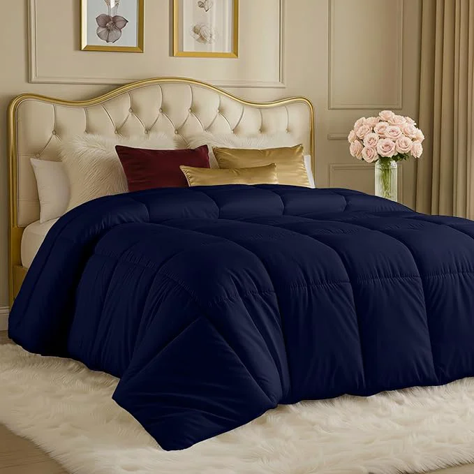 Classic Utopia Bedding Comforters King Size All Season Duvet Insert Down Box Stitched Bed Comforter with Corner Tabs Machine Washable Navy World-Class