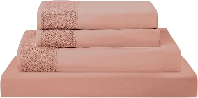 Unique Modern Threads 4 Piece Microfiber Sheet Set – Soft Cooling Bed Sheets with Crochet Lace – Deep Pocket Wrinkle Breathable Hotel Luxury Bedding Rose Pink Full Easy-to-Use