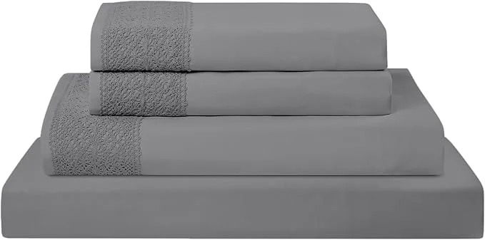 High-Grade Modern Threads 4 Piece Microfiber Sheet Set – Soft Cooling Bed Sheets with Crochet Lace – Deep Pocket Wrinkle Breathable Hotel Luxury Bedding Charcoal Gray King Pure