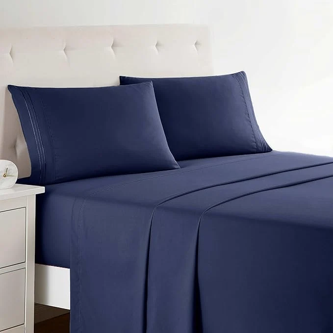 Comfortable Clara Clark 1800 Premier Series 4pc Bed Sheet Set – King Navy Blue Premium