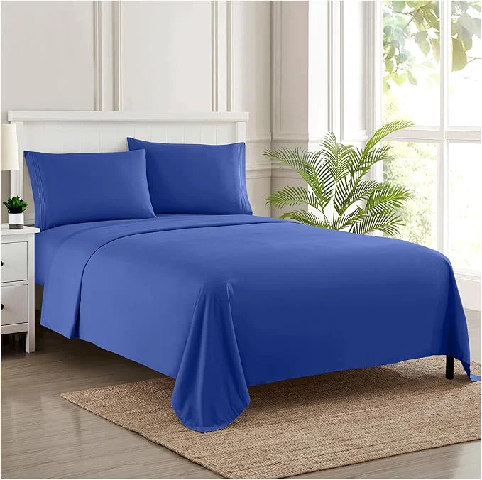 Next-Generation Split King Sheets – Breathable Luxury Sheets with Full Elastic amp Secure Corner Straps Built In – 1800 Supreme Collection Extra Soft Deep Pocket Bedding Set Sheet Set Split King Size Royal Blue Sophisticated