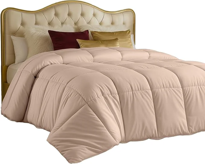 High-Grade Utopia Bedding Comforters Queen Size All Season Duvet Insert Down Box Stitched Bed Comforter with Corner Tabs Machine Washable Beige Breathable