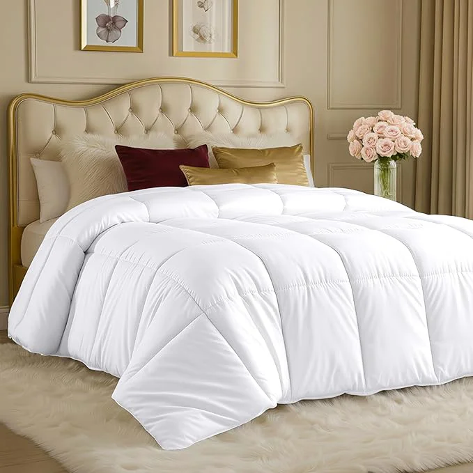 Durable Utopia Bedding Comforters Twin Size All Season Duvet Insert Down Box Stitched Bed Comforter with Corner Tabs Machine Washable White Elite
