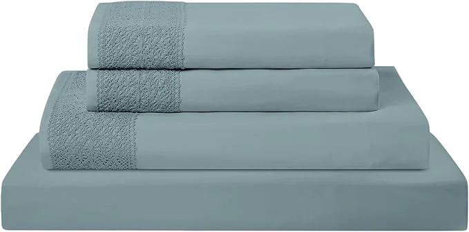 Trendy Modern Threads 4 Piece Microfiber Sheet Set – Soft Cooling Bed Sheets with Crochet Lace – Deep Pocket Wrinkle Breathable Hotel Luxury Bedding Slate Teal King High-Performance