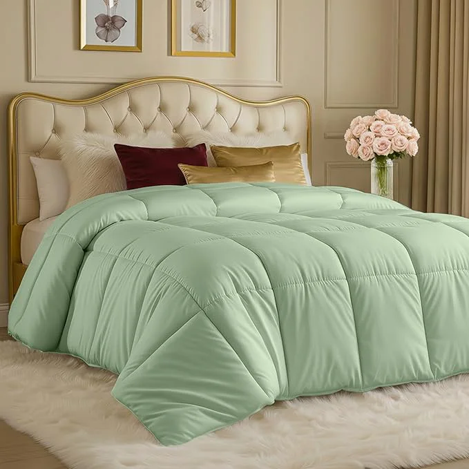 Secure Utopia Bedding Comforters Queen Size All Season Duvet Insert Down Box Stitched Bed Comforter with Corner Tabs Machine Washable Sage Green Superior