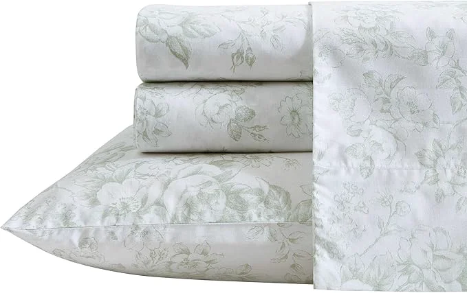 Dependable Laura Ashley – Twin XL Sheets Cotton Percale Bedding Set Lightweight amp Breathable Home Decor Toile Delight Green Twin XL World-Class