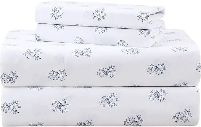 Versatile Comfort Spaces Cotton Sheets Full Breathable Naturally Cool Cotton Sheets Soft Cotton Bed Sheets with 14 quot Elastic Pocket Fits up to 16 quot Mattress All Seasons Sheet Set Floral Blue 4 Piece Practical