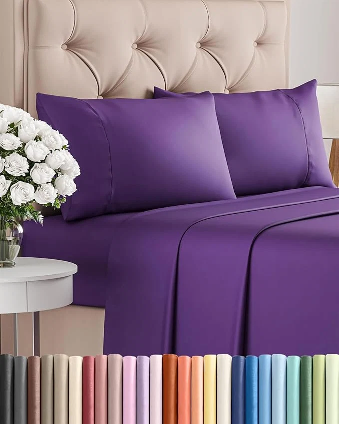 Superior Twin XL 4 Piece Sheet Set – Comfy Breathable amp Cooling – Ultra-Soft Hotel Luxury Bedding Set with 8-16 Inch Deep Pockets – 1 Flat amp 1 Fitted Sheet amp 2 Pillowcases – Wrinkle amp Easy Care – Purple Dependable