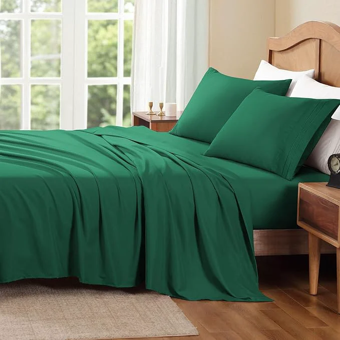 Next-Generation ClevaHome King Sheet Set 4-Piece King Size Sheet Sets Lightweight amp Super Soft Easy Care Microfiber– Shrinkage amp Fade Resistant Bedding Set with 14 39 39 Deep Pockets Forest Green Pure