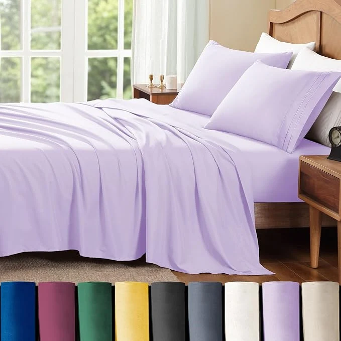 Fast ClevaHome King Sheet Set 4-Piece King Size Sheet Sets Lightweight amp Super Soft Easy Care Microfiber– Shrinkage amp Fade Resistant Bedding Set with 14 39 39 Deep Pockets Lilac Prestigious