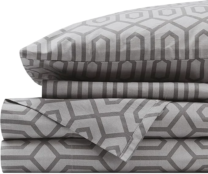Certified Comfort Spaces Cotton Sheet Set Breathable Lightweight Soft with 12 quot Elastic Pocket Fits up to 14 quot Mattress All Season Cozy Bedding Matching Pillow Case Twin XL Diamond Sliver 3 Piece Traditional