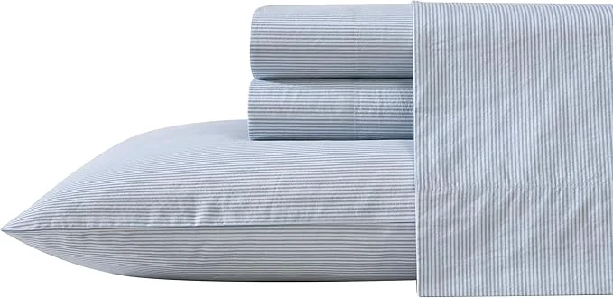 Environmentally Friendly Nautica – King Sheet Set Cotton Percale Bedding Set Crisp amp Cool Lightweight amp Breathable Penny Pinstripe Blue King Minimalist