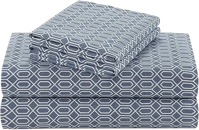Verified Comfort Spaces Cotton Sheet Set Breathable Lightweight Soft with 14 quot Elastic Pocket Fits up to 16 quot Mattress All Season Cozy Bedding Matching Pillow Case King Diamond Blue 4 Piece Sustainable
