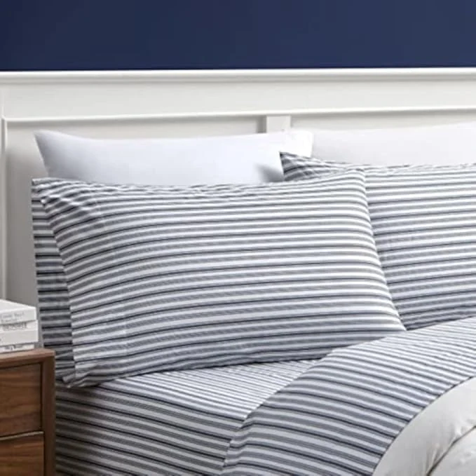 Fine Nautica – Full Sheets Cotton Percale Bedding Set Casual Home Decor Dorm Room Essentials Coleridge Stripe Charcoal Full Optimized