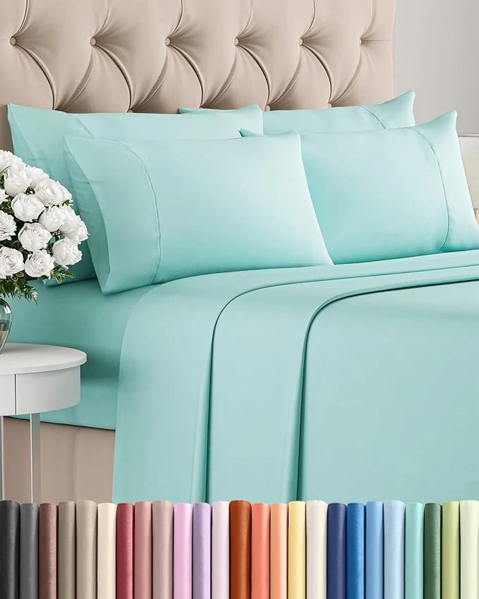 Elite Queen 6 Piece Sheet Set – Comfy Breathable amp Cooling – Ultra-Soft Hotel Luxury Bedding Set with 8-16 Inch Deep Pockets – 1 Flat amp 1 Fitted Sheet amp 4 Pillowcases – Wrinkle amp Easy Care – Spa Blue Unique