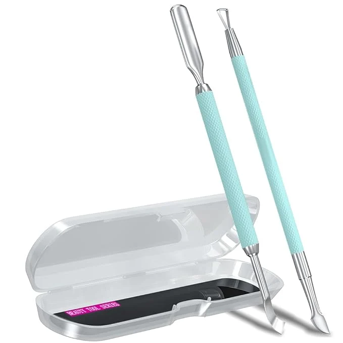 Authentic 2PCS Metal Teal Cyan Cuticle Pusher and Cutter Remover Salon Stainless Steel Quality