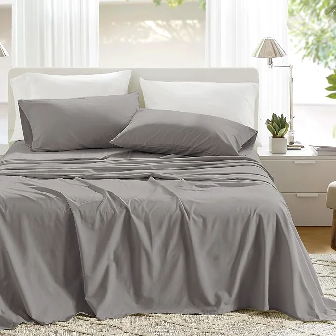 Artisan Comfort Spaces Cotton Sheets Cal King Breathable amp Soft Cotton Sheets Naturally Cool Cotton Bed Sheets with 14 quot Elastic Pocket Fits up to 16 quot Mattress All Season Sheet Set Dark Gray 4 Piece Authentic