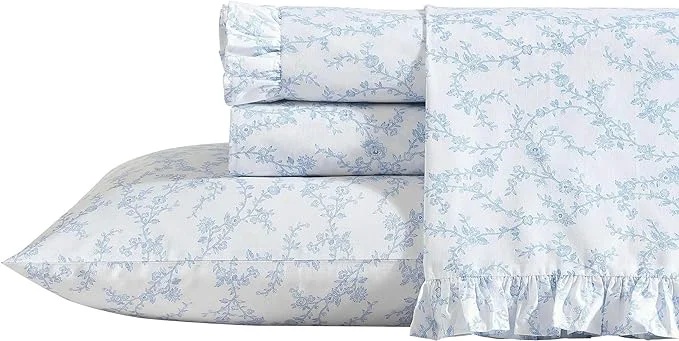 Long-Lasting Laura Ashley – Twin XL Sheet Set Crisp amp Cool Cotton Percale Bedding with Deep Pockets Lightweight for Year Round Comfort Bed Sheets with Matching Pillowcase Victoria Blue First-Class