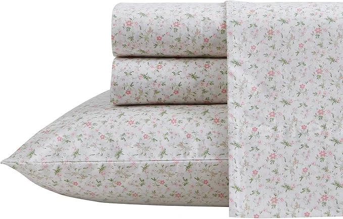 Luxury Laura Ashley – Queen Sheets Cotton Percale Bedding Set Lightweight amp Breathable Home Decor Evie Pink Queen Soft
