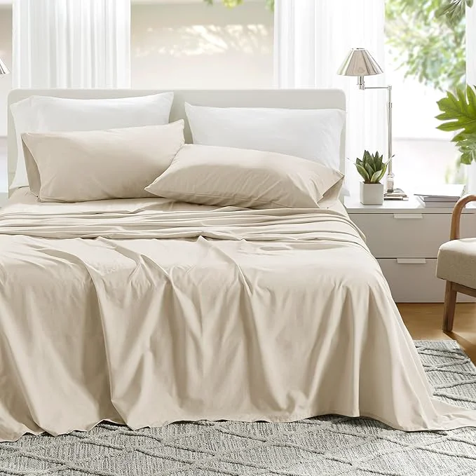 Original Design Comfort Spaces Cotton Sheets King Breathable amp Ultra Soft Cotton Sheets Naturally Cool Cotton Bed Sheets with 14 quot Elastic Pocket Fits up to 16 quot Mattress All Seasons Sheet Set Cream 4 Piece Minimalist