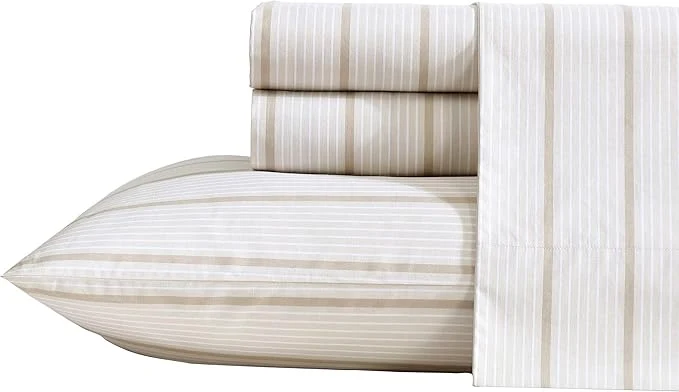 Casual Nautica – Twin XL Sheets Premium Cotton Percale Bedding Set Striped Home Decor Oeko-Tex Merrick Stripe Beige Twin XL First-Class